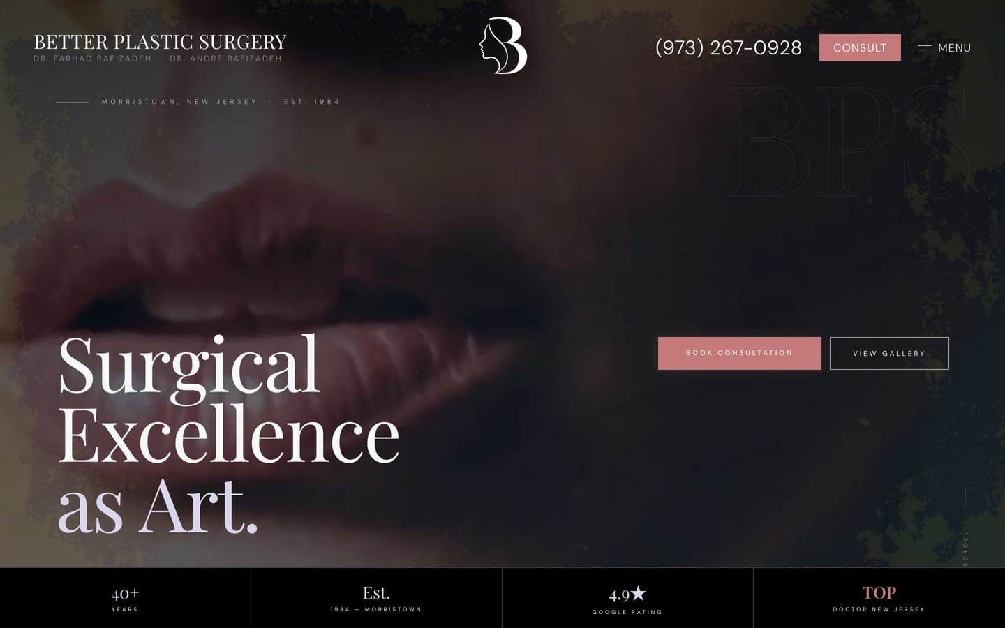 The Better Plastic Surgery homepage, the Practice Hero flagship build